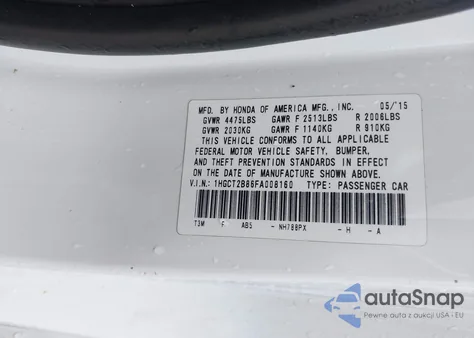 2015 Honda Accord Ex-L from USA, damaged, VIN 1HGCT2B86FA008160